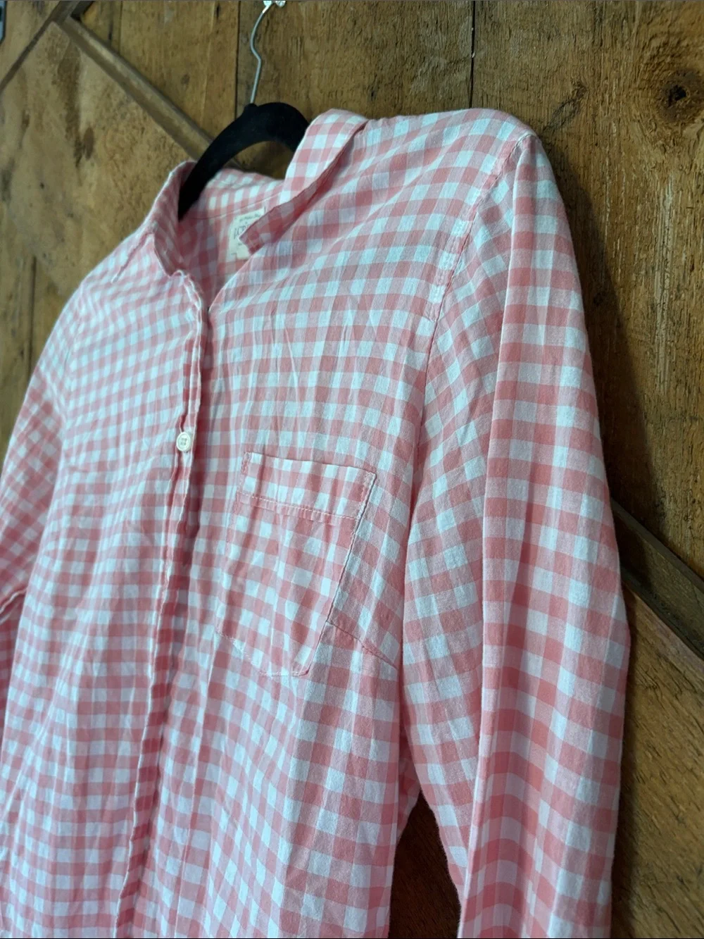 J. Crew Pink and White Gingham Button-Down Shirt